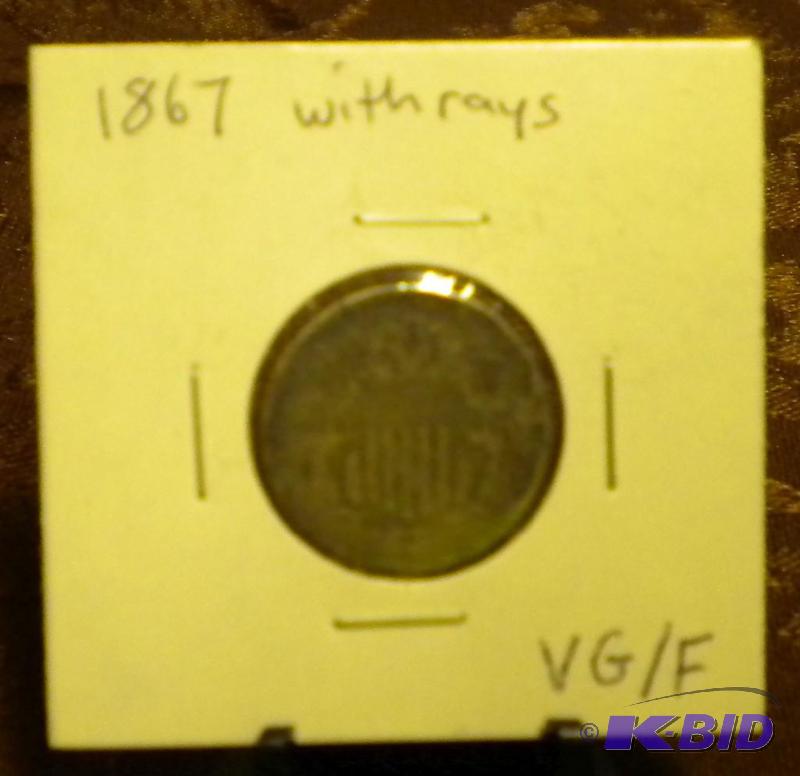 lot 25 image: 1867 SHIELD NICKEL FIVE CENT COIN W...