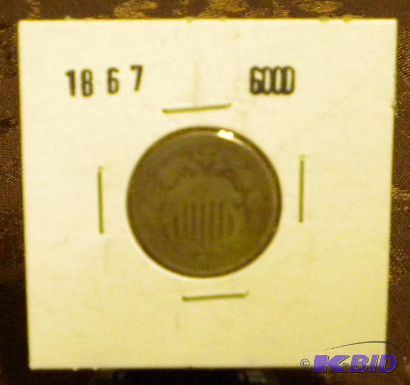 lot 26 image: 1867 SHIELD NICKEL FIVE CENT COIN W...