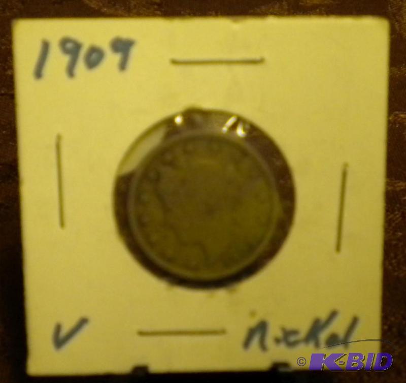 lot 28 image: 1909 V  LIBERTY HEAD NICKEL FIVE C...