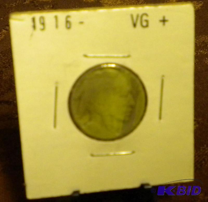 lot 31 image: 1916 BUFFALO  INDIAN HEAD FIVE CEN...