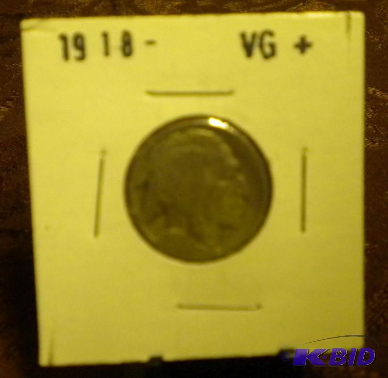 lot 35 image: 1918 BUFFALO  INDIAN HEAD FIVE CEN...