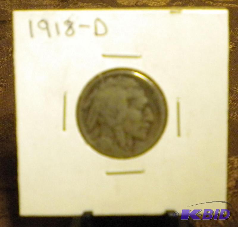 lot 36 image: 1918-D BUFFALO  INDIAN HEAD FIVE C...