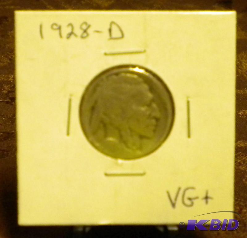 lot 39 image: 1928-D BUFFALO  INDIAN HEAD FIVE C...