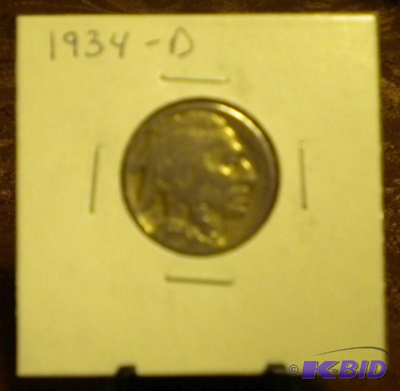 lot 40 image: 1934-D BUFFALO  INDIAN HEAD FIVE C...