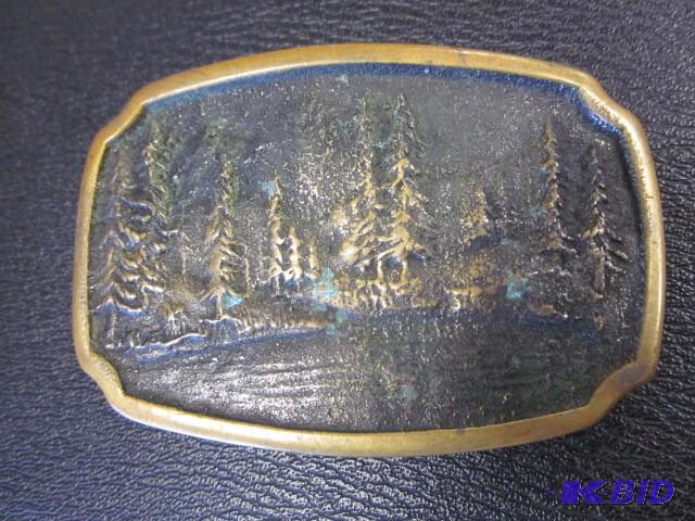 lot 11 image: North woods scene engraved solid br...