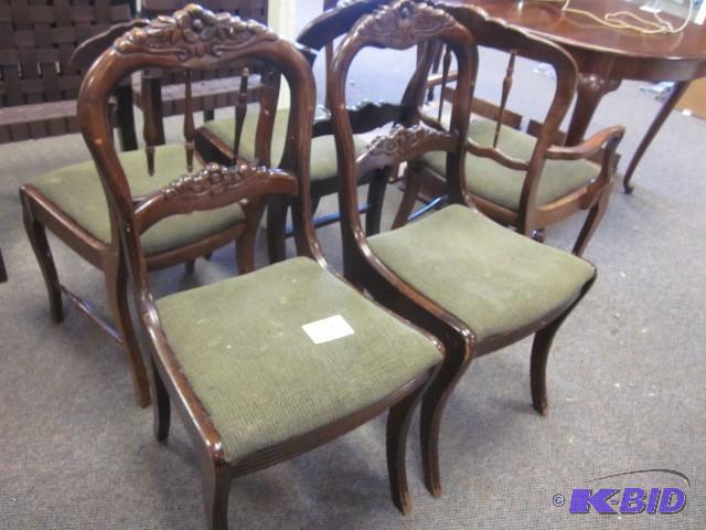 lot 111 image: Lot of (5) solid wood chairs, (2) n...