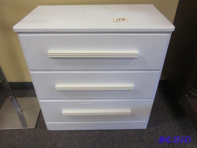 lot 112 image: Solid wood (3) drawer dresser, pain...