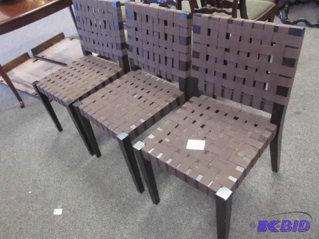 lot 120 image: Lot of (3) wood ands strap chairs. ...
