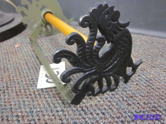 lot 130 image: Metal and wood rooster paper towel ...