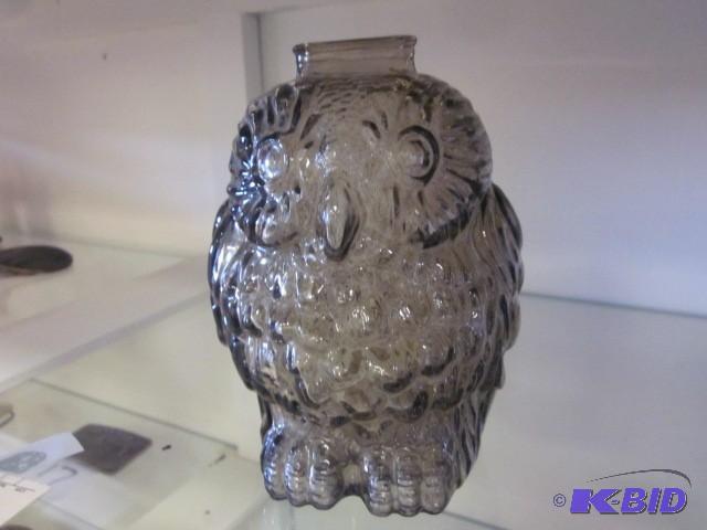 lot 50 image: 6 tall glass Wise Old Owl Bank. ...