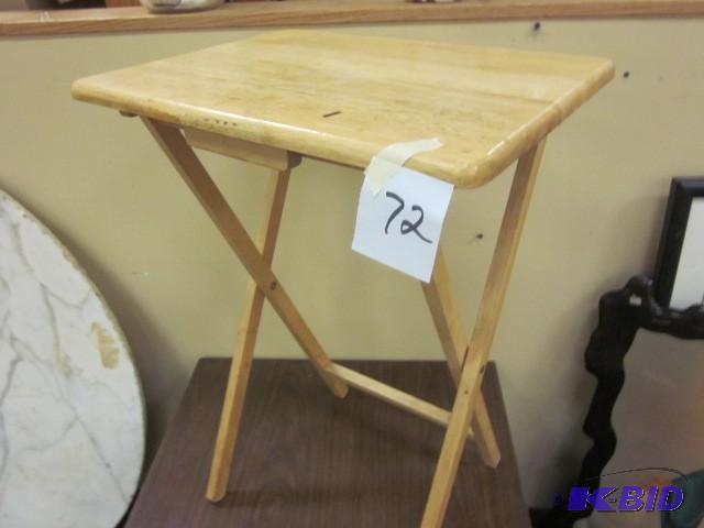 lot 72 image: Solid wood fold out table tray stan...