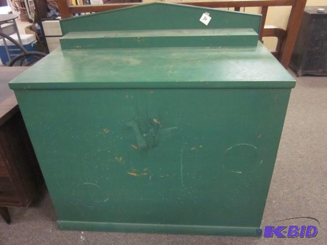 lot 80 image: Solid wood green podium on wheels. ...