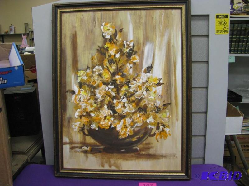Signed painted floral artwork...