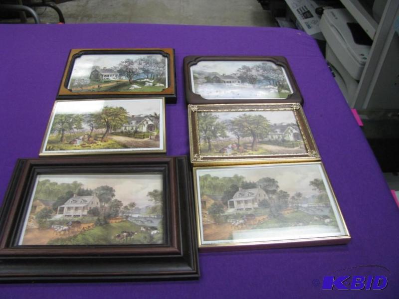 six vintage Currier and Ives litho ...