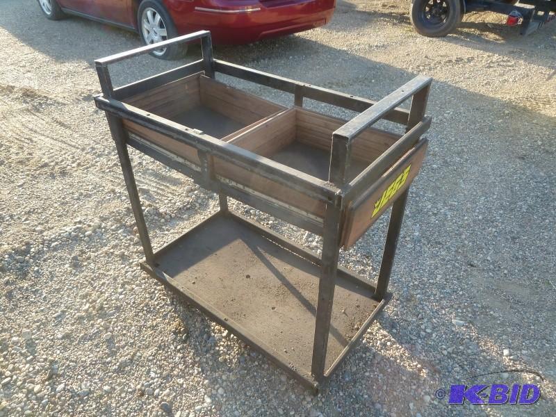 lot 30 image: Shop steel cart wood drawers on wh...