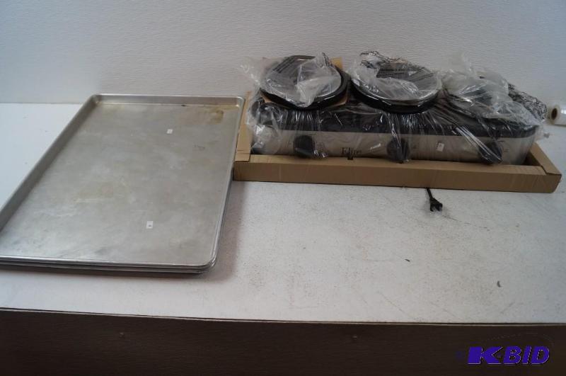 2  baking sheet and three crock pots