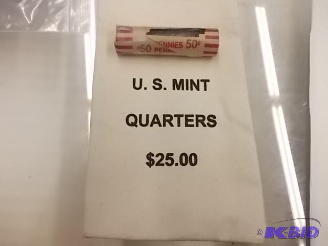 Roll Of Circulated Wheat Pennies &a...
