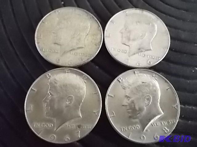 4 Kennedy Half Dollars 1965, 1966, ...