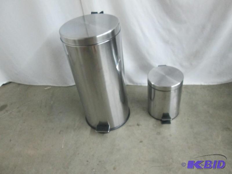 lot 32 image: Stainless Steel Round Trashcans Set