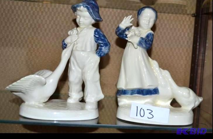 lot 103 image: Porcelain boy and girl with ducks 8...