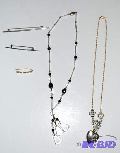 lot 10E image: Sterling Bar Pin with Rhinestones, Seed Pearl Pin