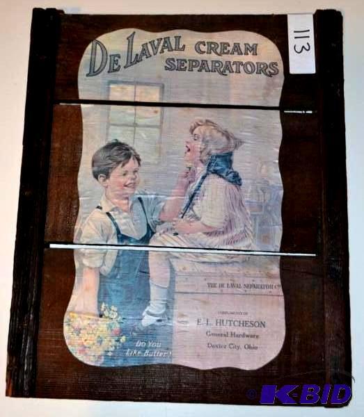 lot 113 image: DeLaval Wood Crate Advertising Sign