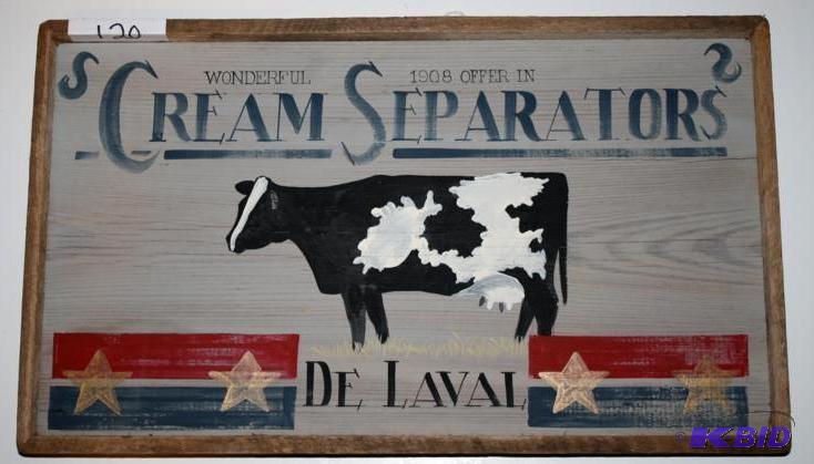 lot 120 image: Folk Art DeLaval Wood Painted Sign