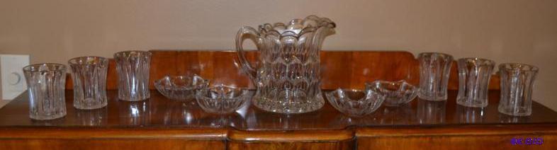 lot 225 image: EAPG Pitcher and Tumblers and Bowls