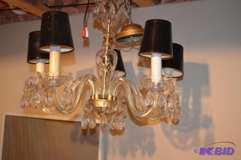 lot 325 image: 5 Arm Chandelier with Black Shades