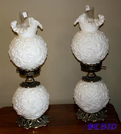 lot 59 image: Fenton Hurricane Lamps