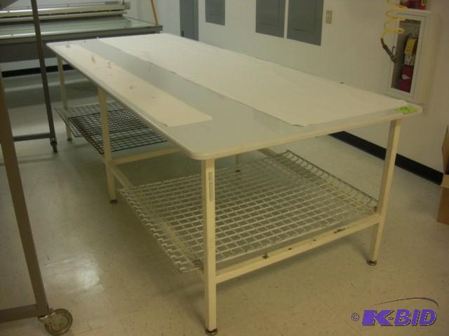 lot 9 image: Heavy Plastic top work table. Steel...