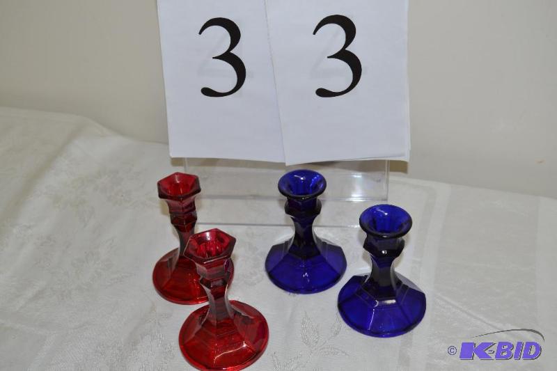lot 33 image: glass taper candlestick holder