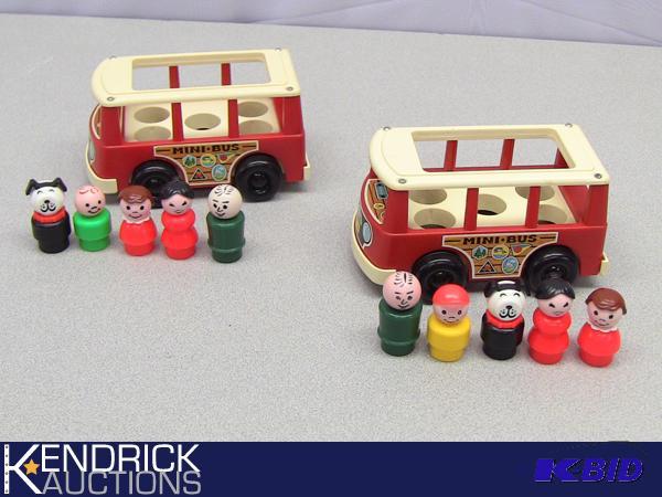 lot 119 image: 2 COMPLETE Vintage Fisher Price Play Family Mini Bus Sets #141