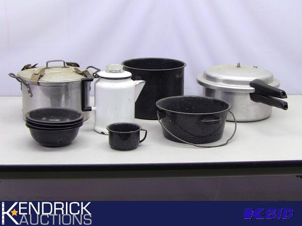 lot 131 image: Mixed Lot of Vintage Enameled and Alluminum Pots and Pans
