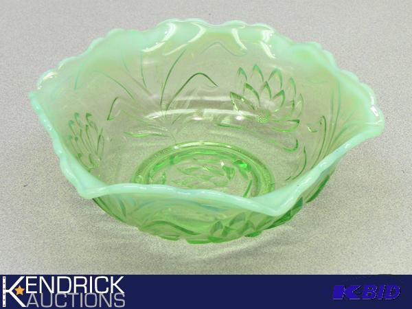lot 136 image: Vintage Green Translucent Vaseline Glass Bowl