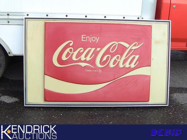 lot 3 image: Vintage Coca Cola Embossed Advertising Sign in Aluminum Frame