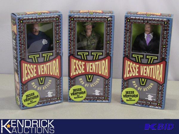 lot 92 image: Complete Set of 3 Jesse Ventura Dolls