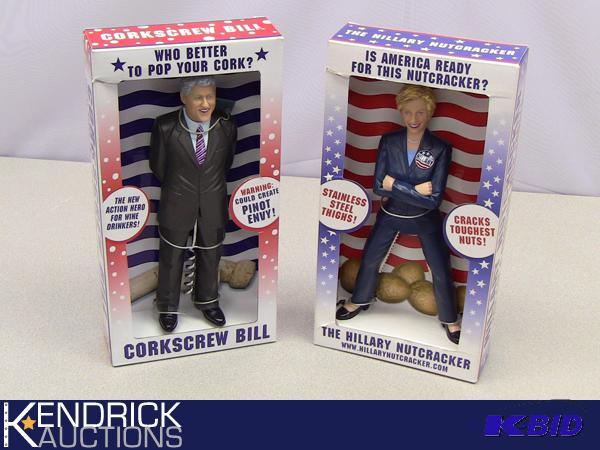 lot 93 image: Complete Set of 2 Bill and Hillary Clinton Nutcracker and Corkscrew Dolls