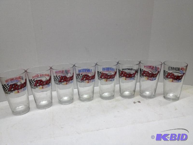 lot 49 image: Set of 8 BUD  NASCAR Pint Glasses