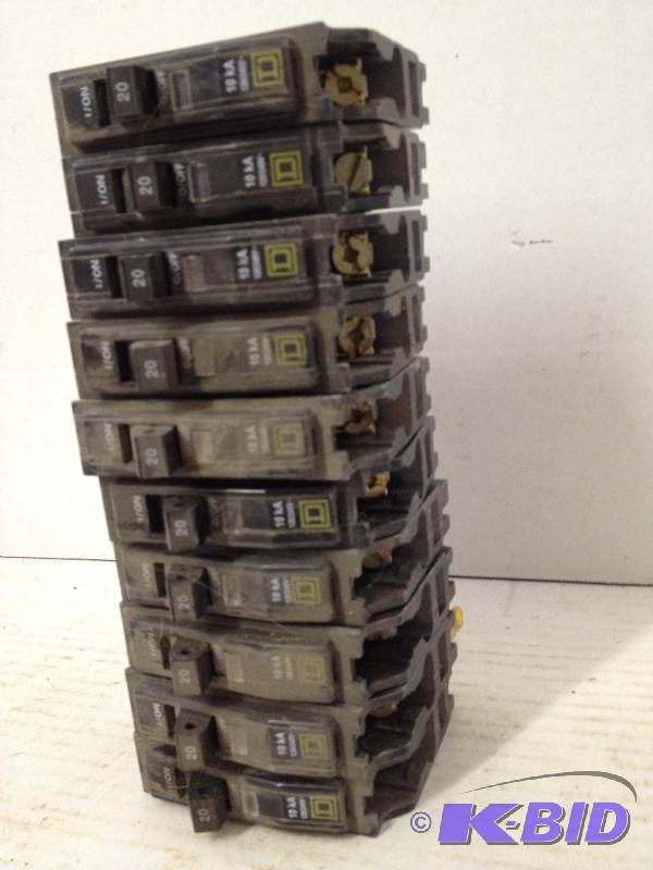lot 71 image: Square D Type QOB Circuit Breaker 20Amp 1 Pole, Lot of 10