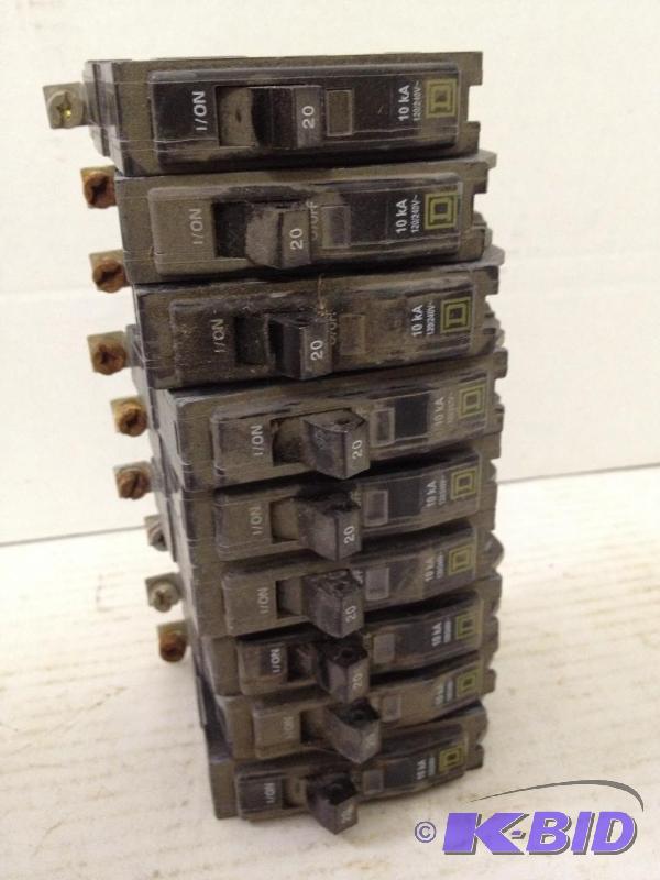 lot 72 image: Square D Type QOB Circuit Breaker 20Amp 1 Pole, Lot of 10