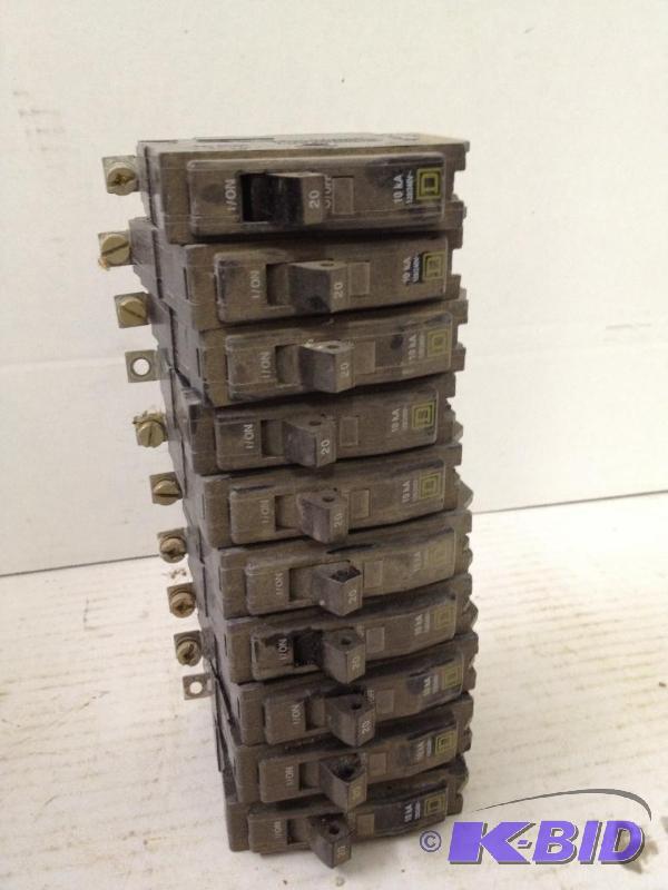 lot 73 image: Square D Type QOB Circuit Breaker 20Amp 1 Pole, Lot of 10