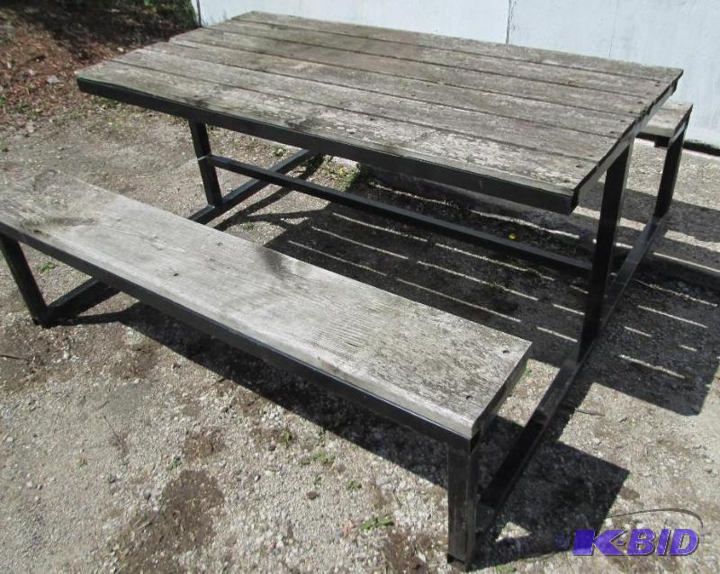 lot 2 image: Picnic table on solid metal frame, ...
