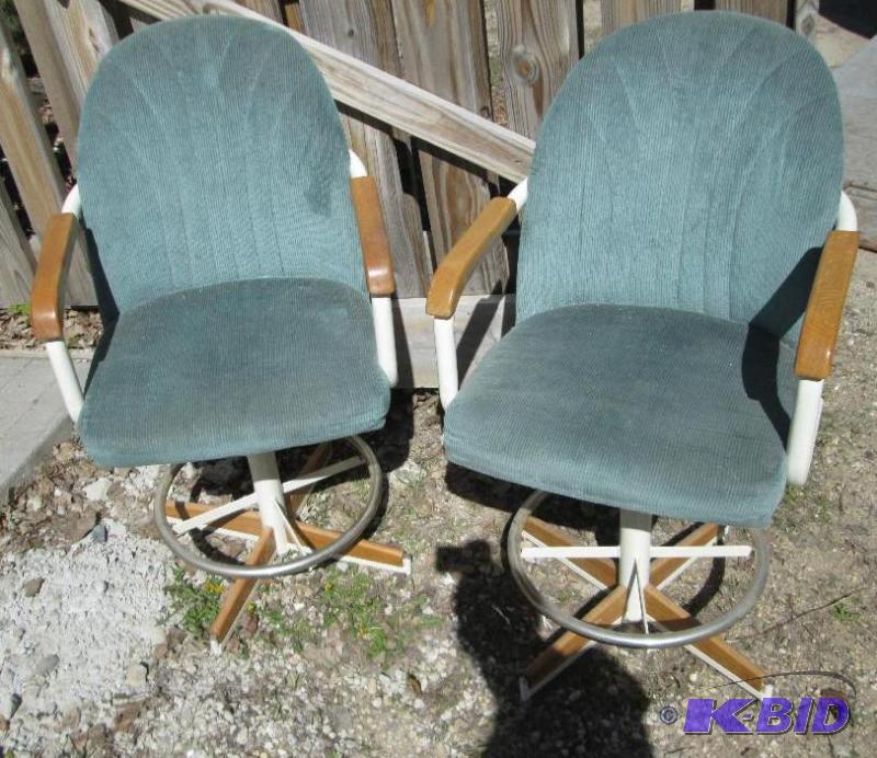 lot 84 image: Pair of cloth seat padded swivel st...