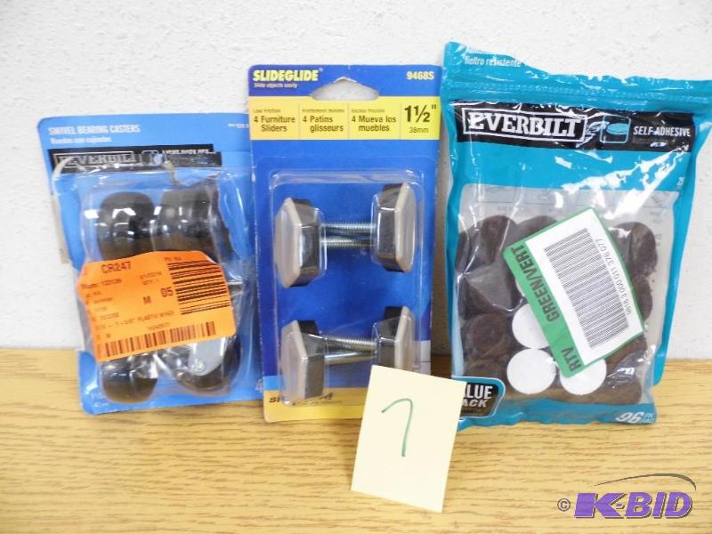 lot 7 image: Swivel Casters, Slide Glides & Everbilt Pads
