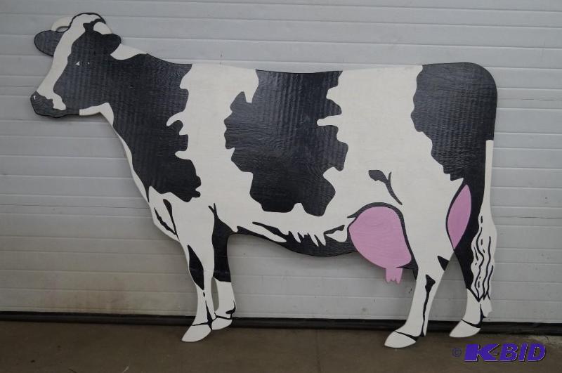 Large painted wooden cow sign