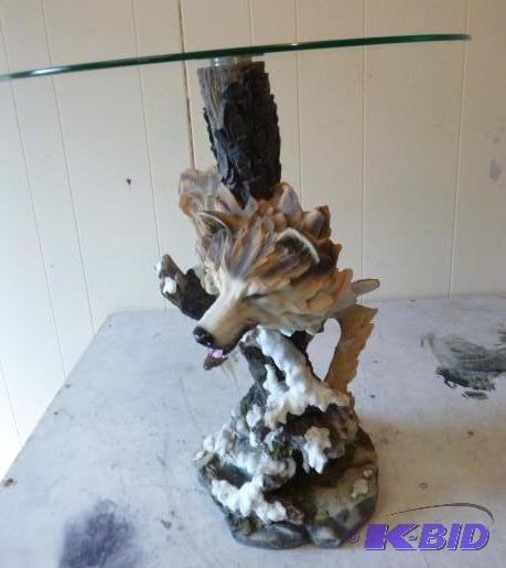 Plastic Wolf End Table with Glass T...