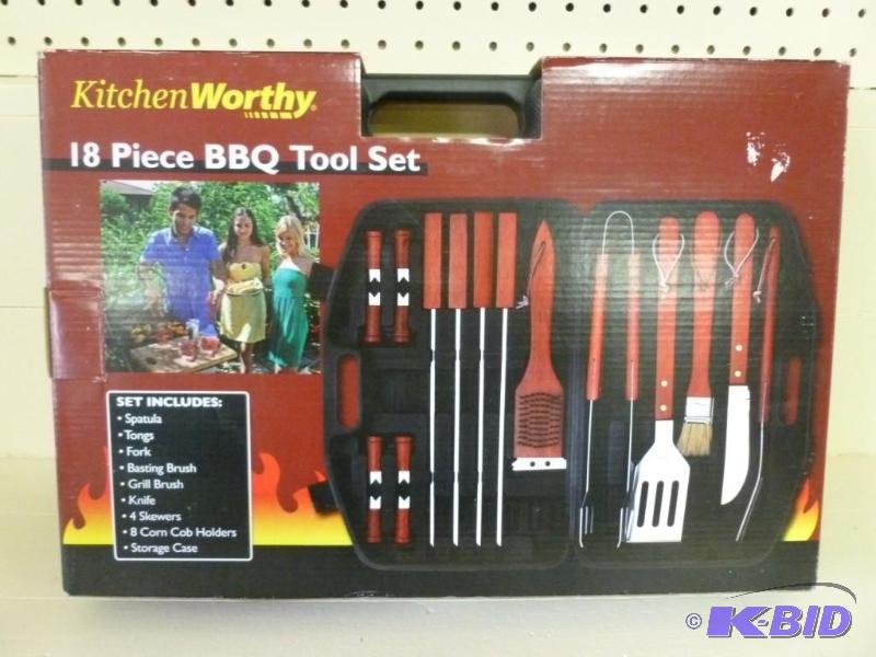 lot 104 image: Kitchen Worthy 18 piece BBQ tool se...
