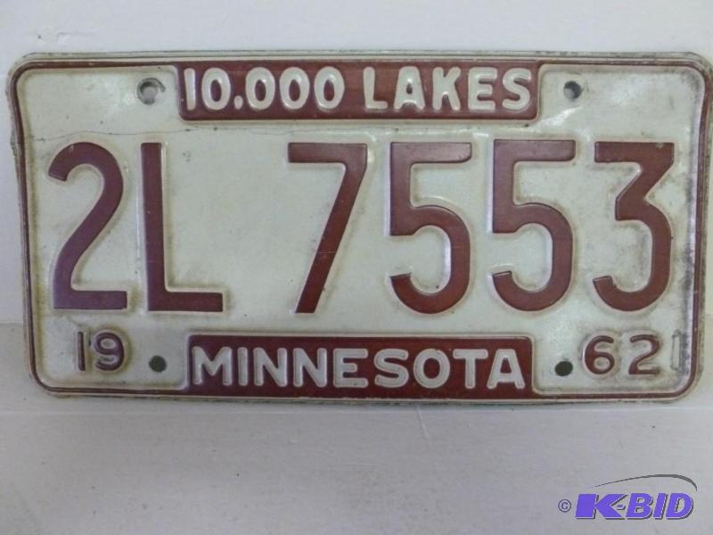 lot 229 image: Vintage 1962 Minnesota license plat...