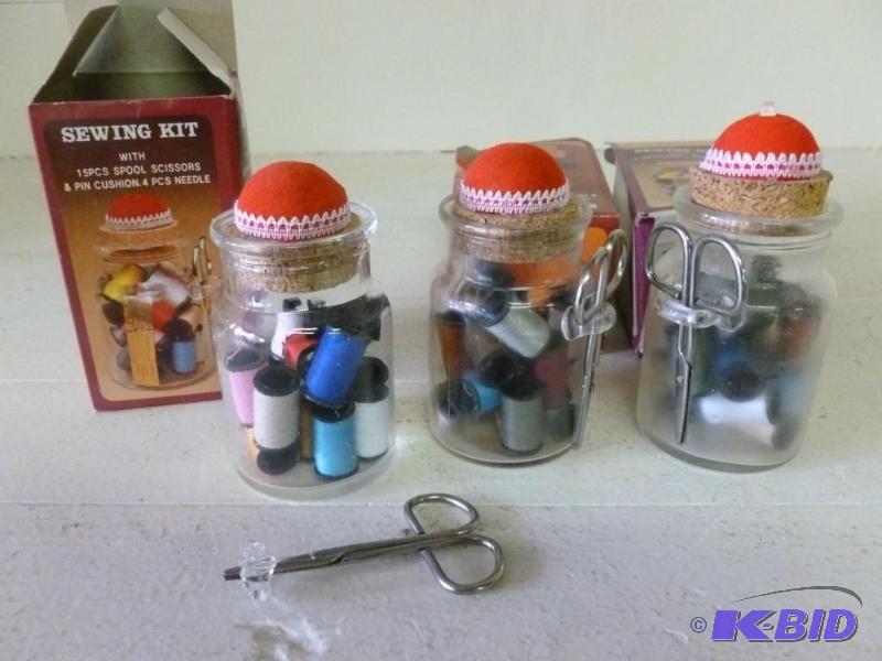 lot 263 image: Lot of three 15 pc. sewing kits, on...